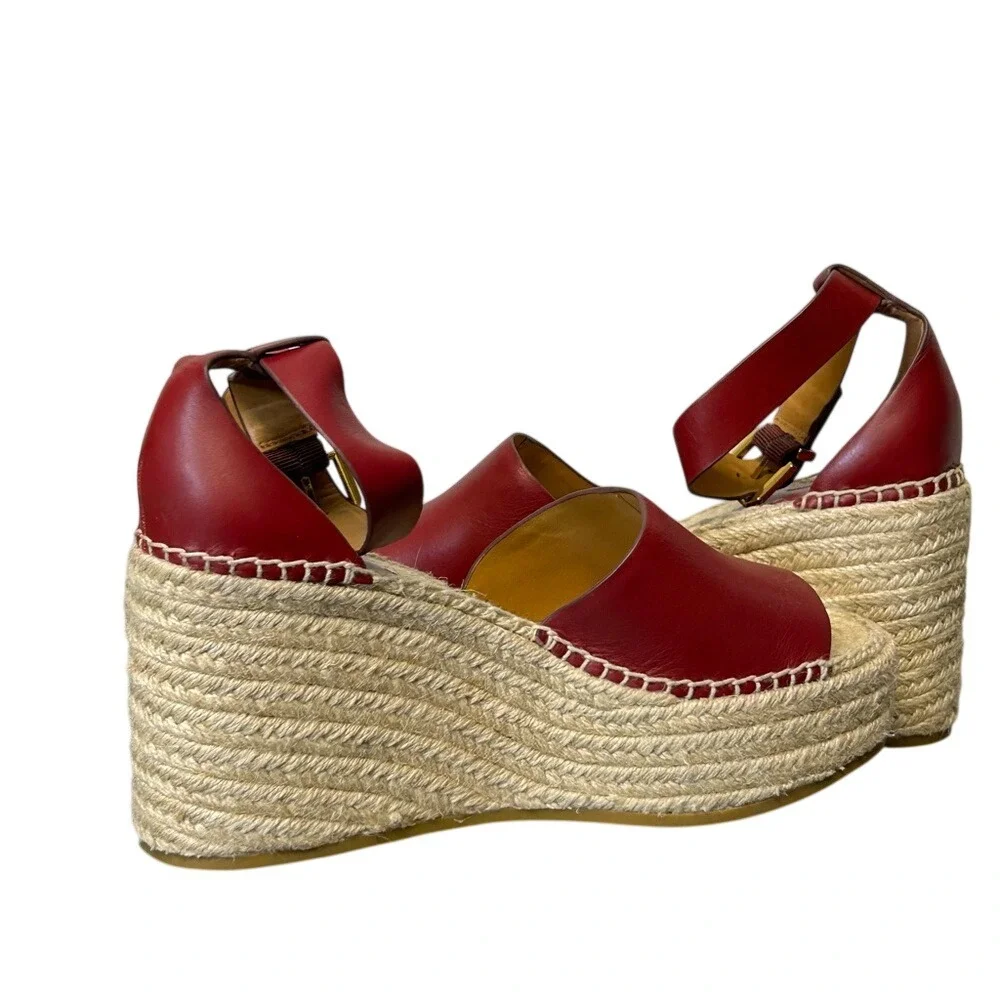 & Other Stories Red Leather Platform Espadrille Wedge Sandals - Size 38‎ / US 8
